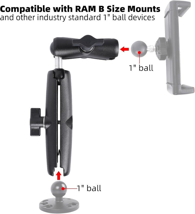 FPN Dual Extension Double Socket Arm with 1" Double Ball Adapter Compatible with RAM B Size Mount and Other 1 inch Industry Standard Device, 360° Rotation Rod for Bike, Truck, Car (10.47" Length) - Image 3